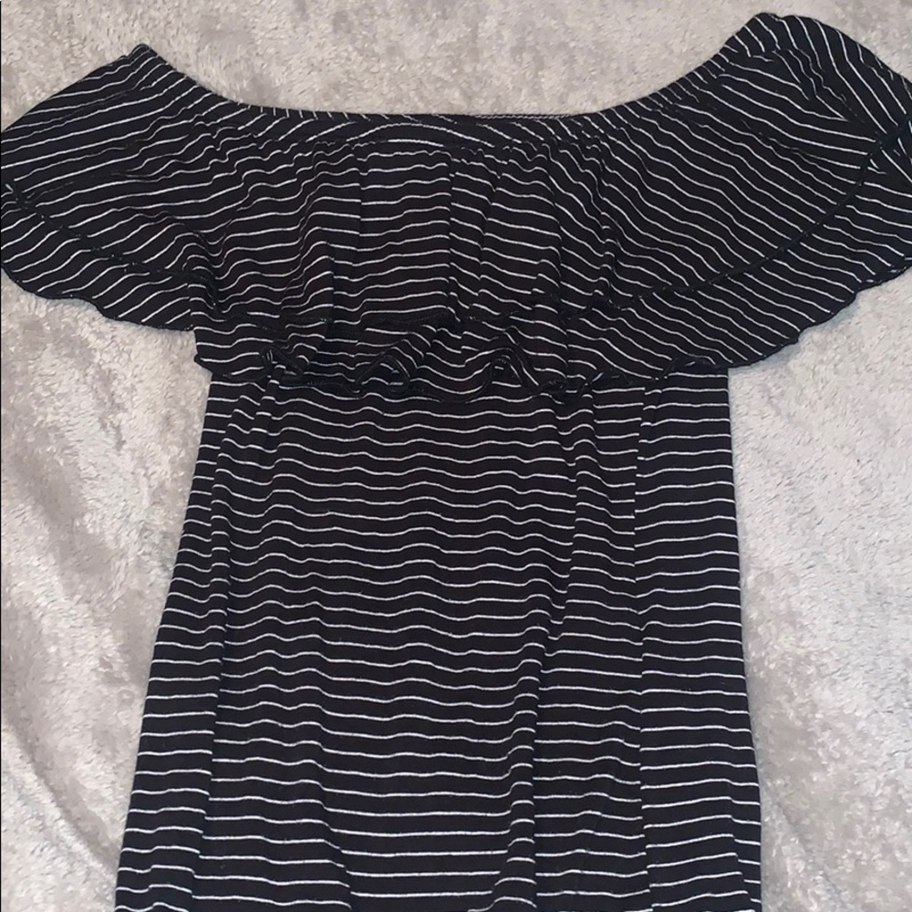 Black and white strip off the shoulder shirt